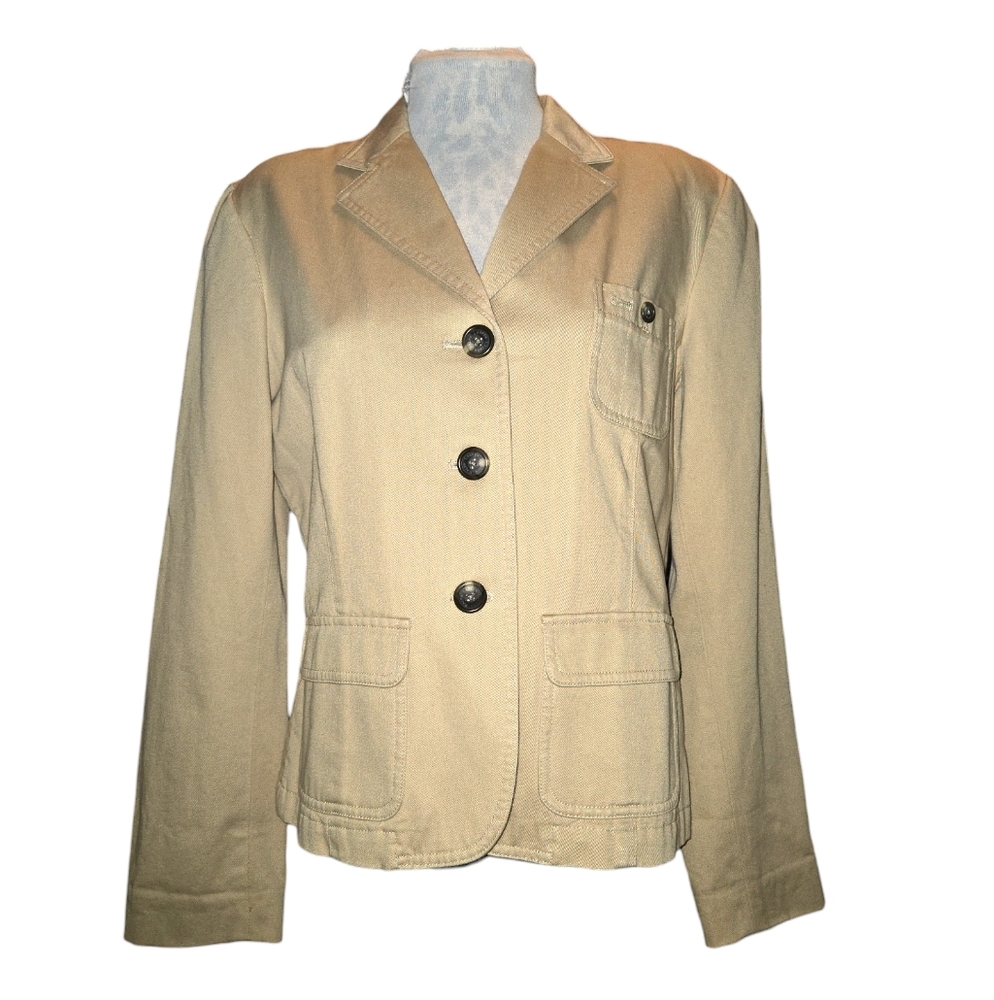 Lauren Ralph Lauren VTG Y2K Khaki 100% Cotton 3 Button Safari Style‎ Blazer Sz L
